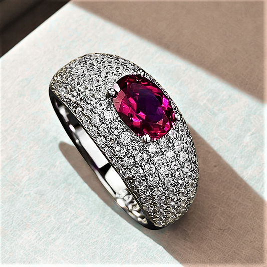 Fascia con Rubino Ovale e Pavè di Brillanti Lab Grown