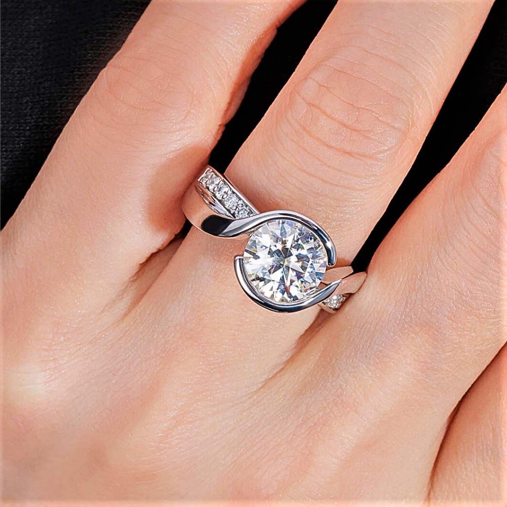Solitario Contrariè con Moissanite D Color di ct. 3,00