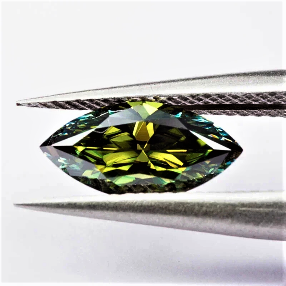 Moissanite Giallo/Verde Taglio Marquise Certificata