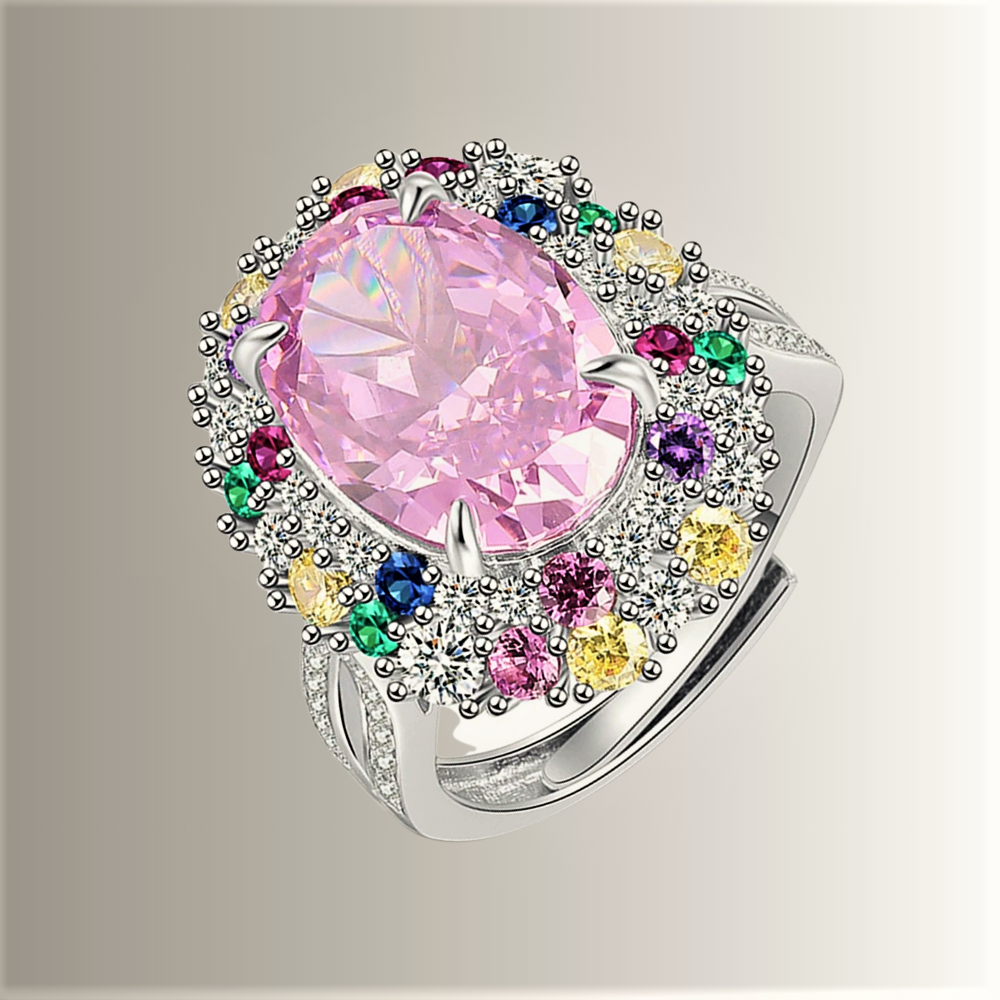Fascione Fantasia con Zaffiro Rosa Coltivato di ct 6,00 e Gemme Sintetiche