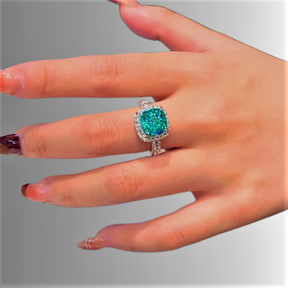 Anello con Tormalina Paraiba Taglio Cuscino Quadrato e Brillanti Lab Grown