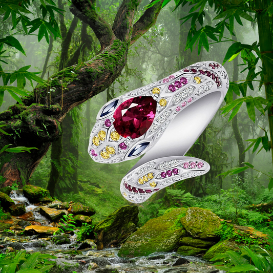 Anello a Serpente con Rubini, Zaffiri e brillanti Lab Grown