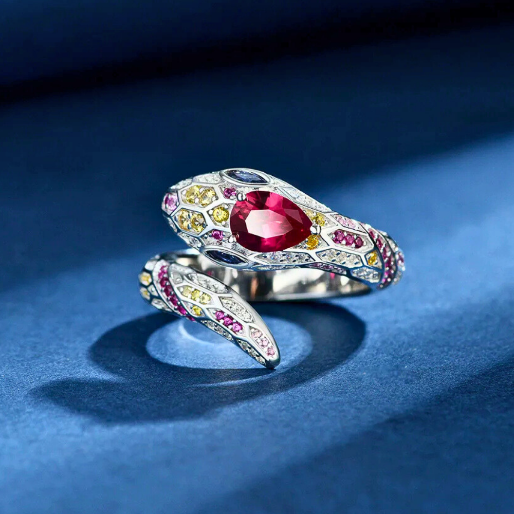 Anello a Serpente con Rubini, Zaffiri e brillanti Lab Grown