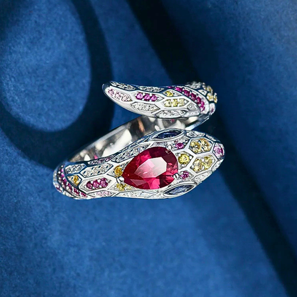 Anello a Serpente con Rubini, Zaffiri e brillanti Lab Grown