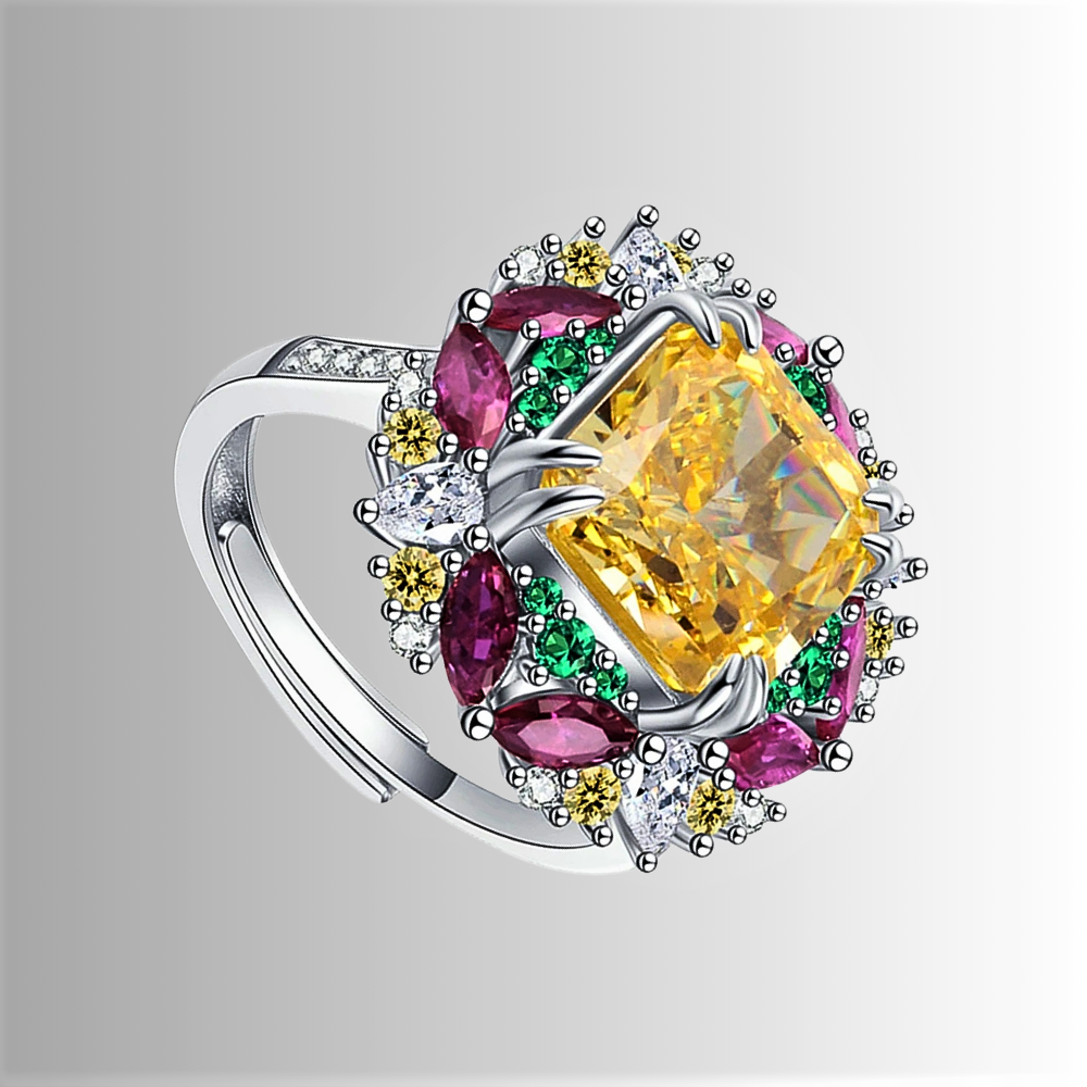 Anello con Citrino di ct 6.00 e Gemme Sintetiche ad Alto Contenuto di Carbonio