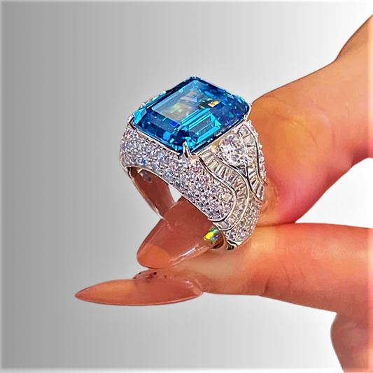 Fascione con Acquamarina e Diamanti Sintetici ad Alto Contenuto di Carbonio