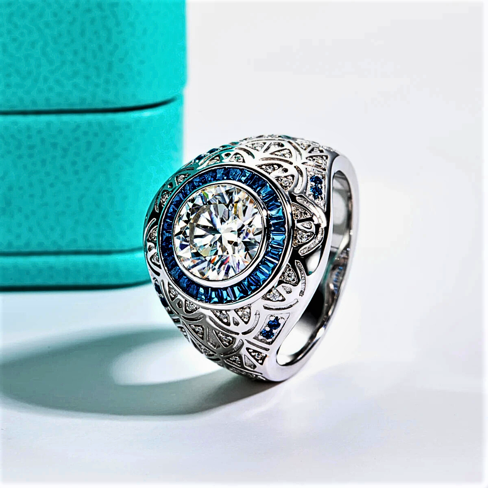 Fascia Moissanite D Color da ct 3,00 con Carrè e Brillanti Zaffiro Ceylon