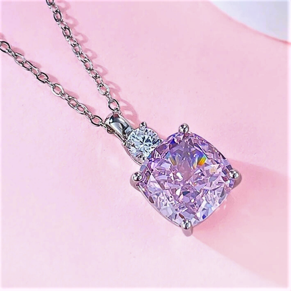 Collana con Ciondolo in Zaffiro Rosa Taglio Cuscino e Brillante Lab Grown