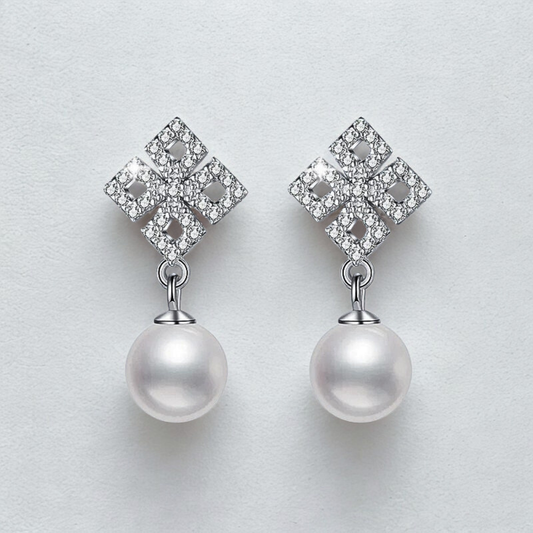 Orecchini a Rombi con Moissaniti e Perle Naturali