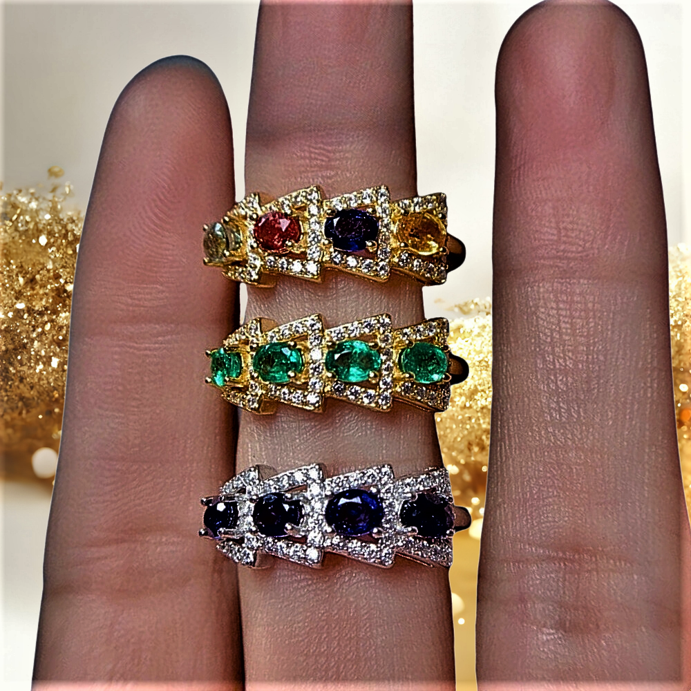 Anillo Flechas Borrosas con Piedras Naturales