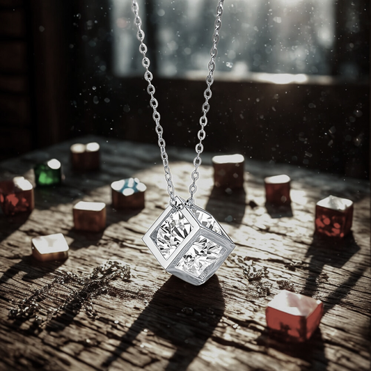 Collana con Ciondolo a Cubo con Moissanite di ct 4,00