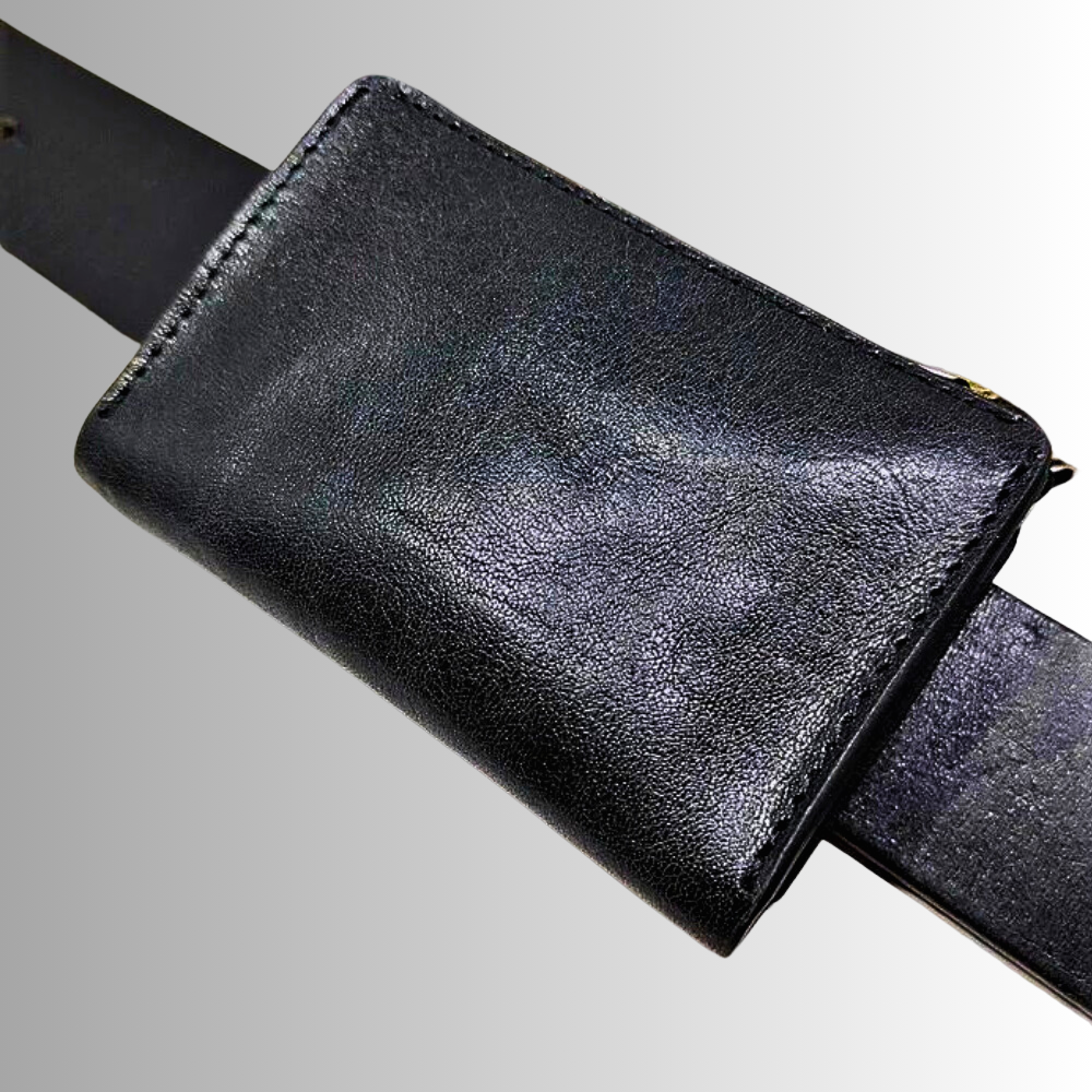 Mini billetera de piel de vaca auténtica con cinturón, elegante y segura