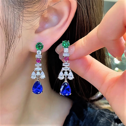 Orecchini pendenti con Gemme Coltivate e Diamanti Lab Grown