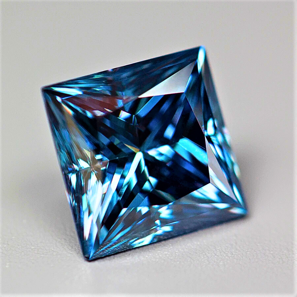 Moissanite Blu Zaffiro Taglio Princess Certificata