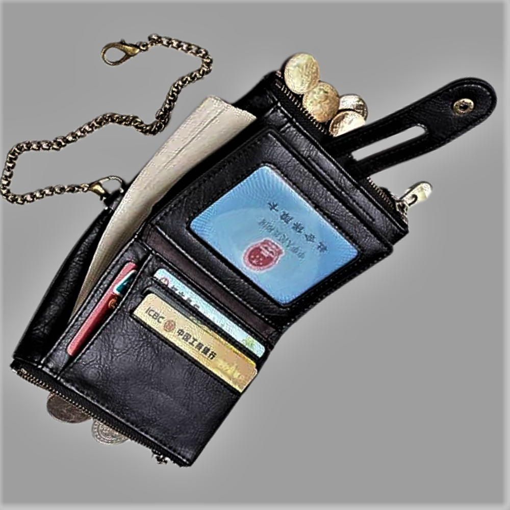 Mini Cartera Anti-Carterismo en Piel de Vaca Auténtica
