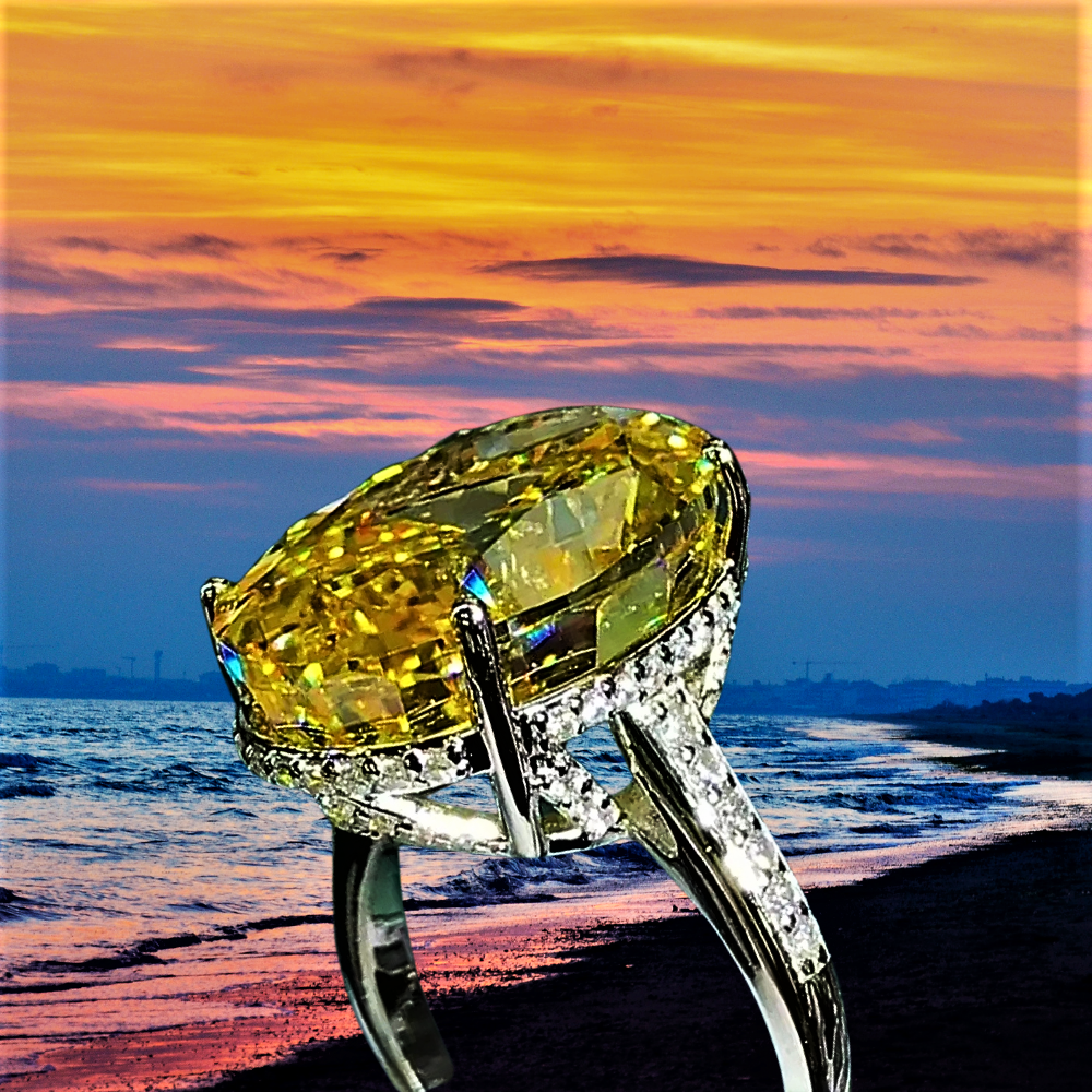 Fascione "Luce Infinita"con Zaffiro Ovale Giallo Intenso o Rosa in Moissanite da 30 carati
