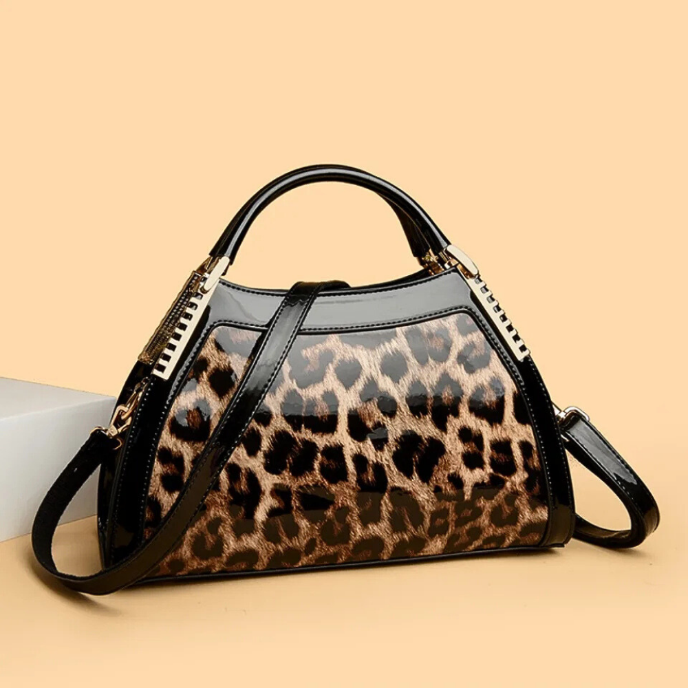 Borsa in Pelle di Vitellino Verniciata – Stile Croco e Dettagli Oro