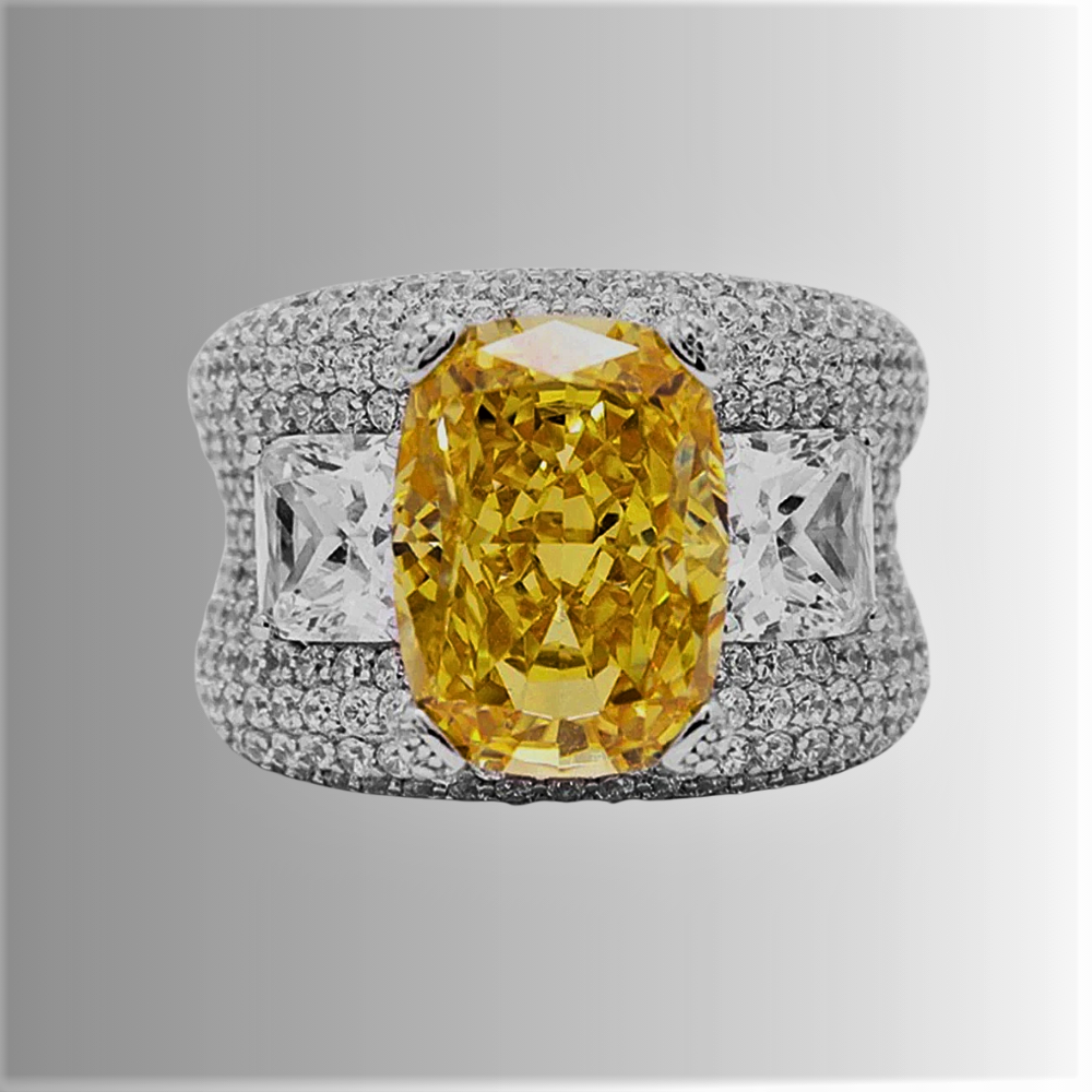 Fascione con Citrino Taglio Cuscino Allungato e Diamanti Lab Grown