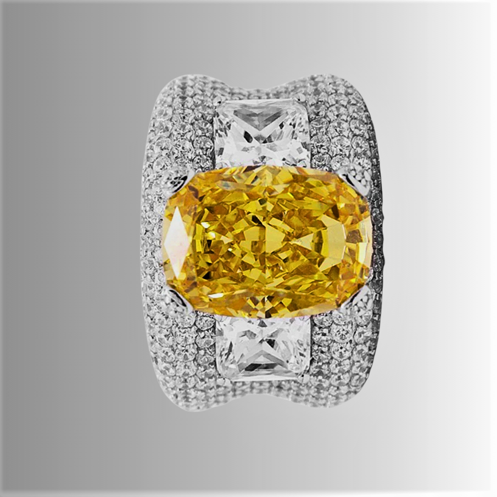 Fascione con Citrino Taglio Cuscino Allungato e Diamanti Lab Grown