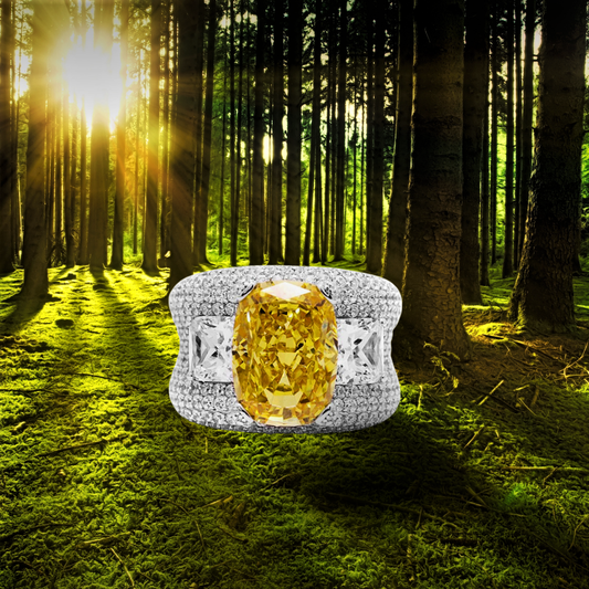 Fascione con Citrino Taglio Cuscino Allungato e Diamanti Lab Grown