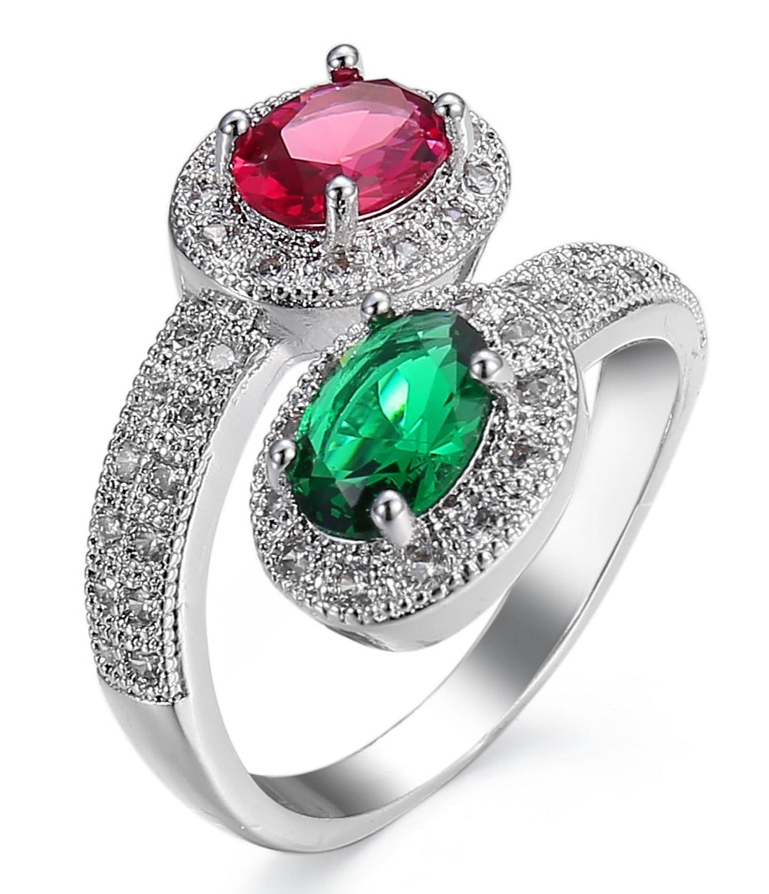 Anillo "Contrariè" con circonitas ovaladas de colores