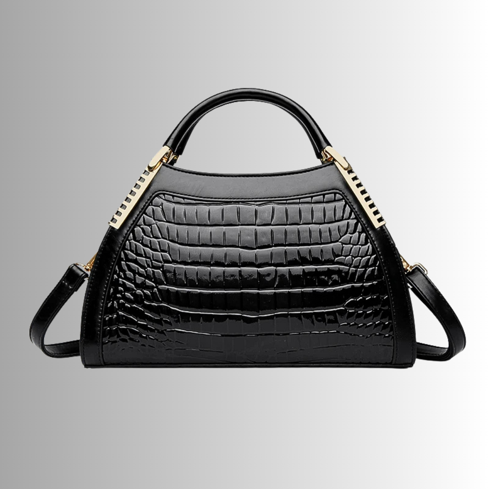 Borsa in Pelle di Vitellino Verniciata – Stile Croco e Dettagli Oro