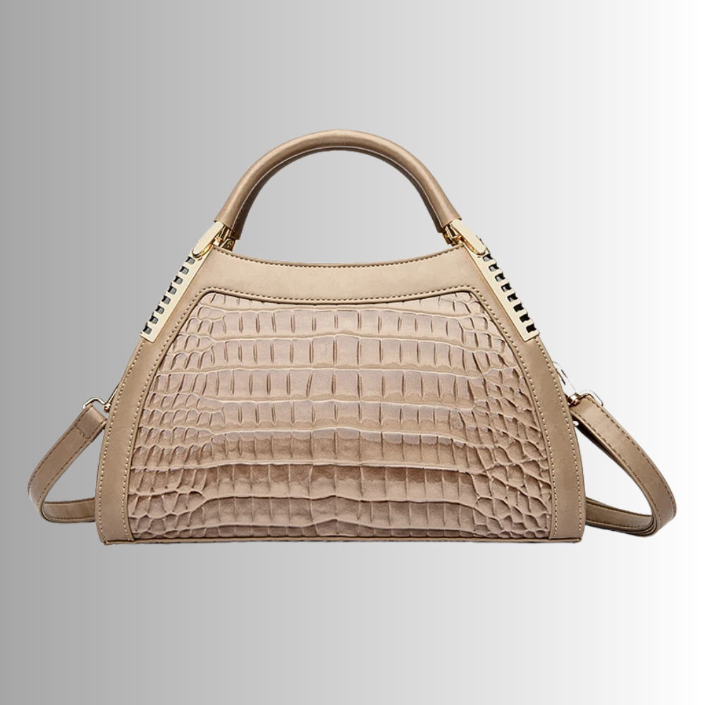 Borsa in Pelle di Vitellino Verniciata – Stile Croco e Dettagli Oro