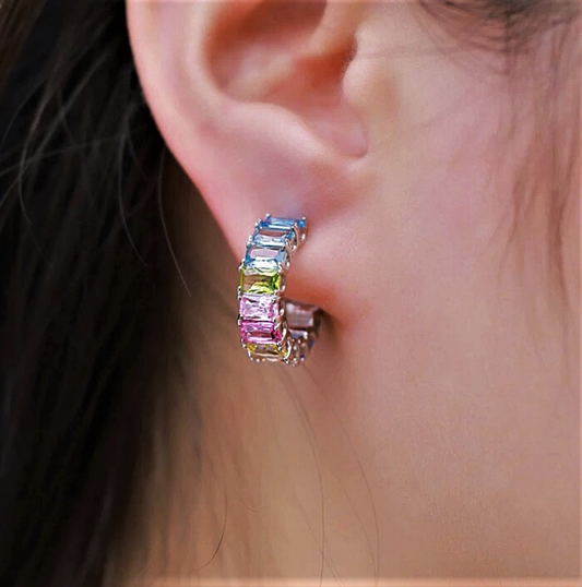 Orecchini "Pastel Mirage" con Zaffiri Lab Grown Multicolor Taglio Baguette