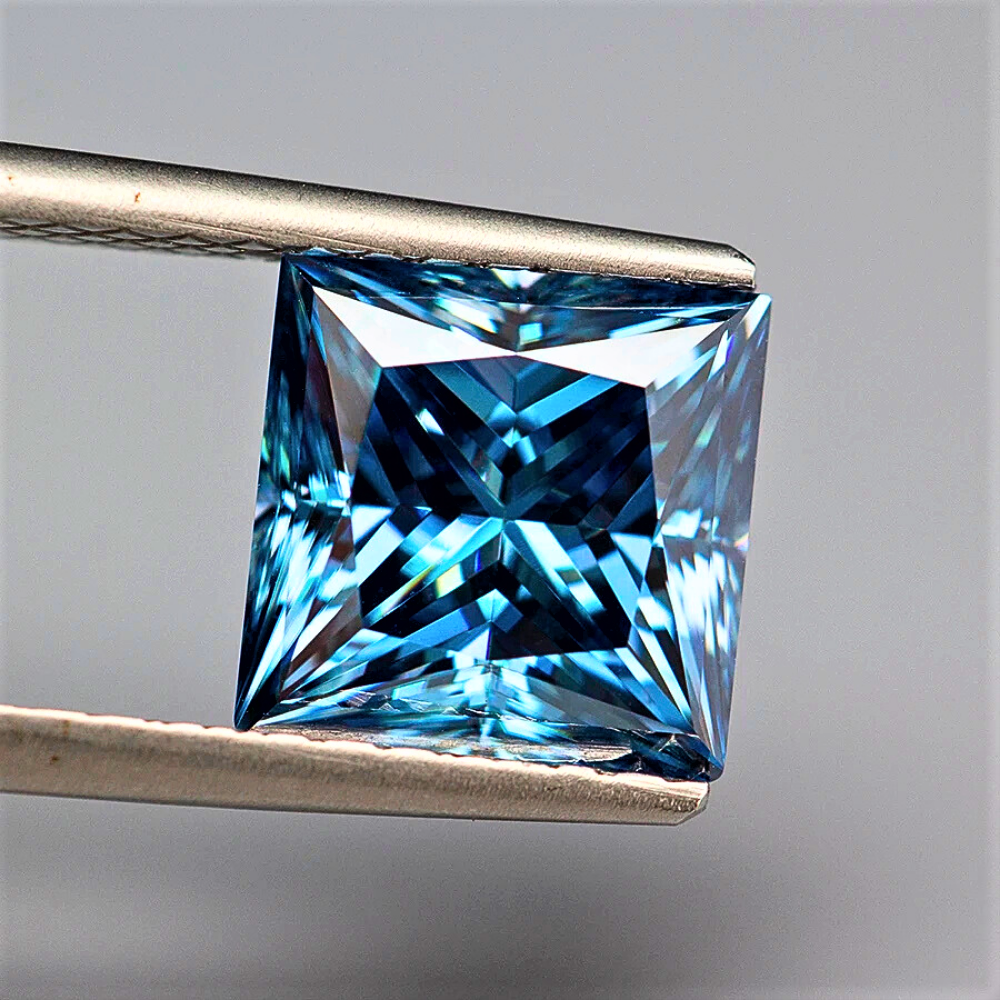 Moissanite Blu Zaffiro Taglio Princess Certificata