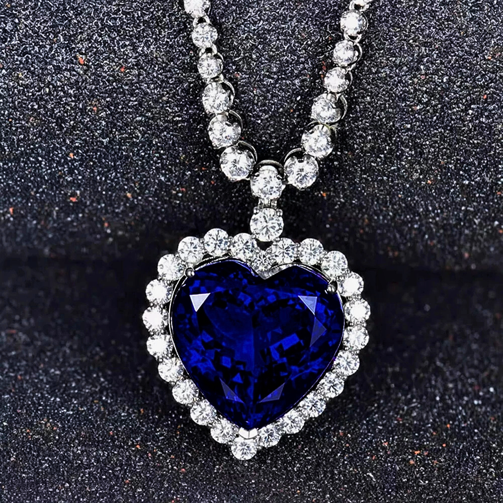 Collana Tennis con Zaffiro Taglio Cuore di 48 ct e Brillanti Coltivati
