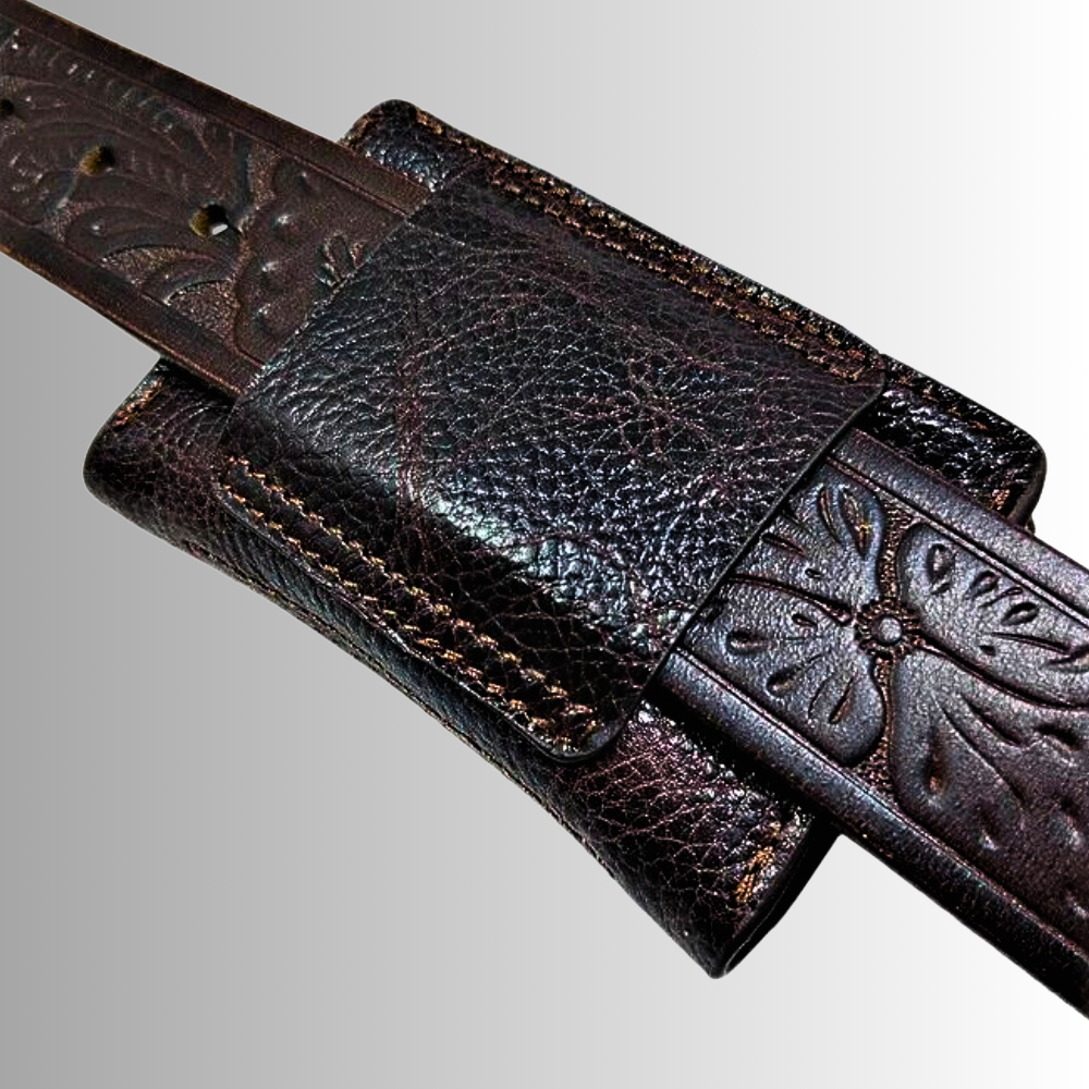 Mini billetera de piel de vaca auténtica con cinturón, elegante y segura