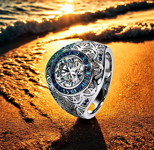 Fascia Moissanite D Color da ct 3,00 con Carrè e Brillanti Zaffiro Ceylon