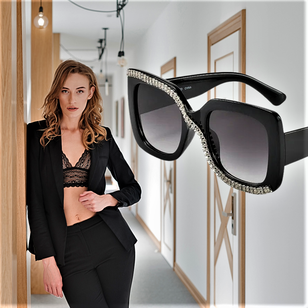 Gafas de sol cuadradas con diamantes de imitación para mujeres atrevidas