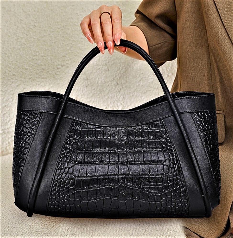 Borsa in Pelle di Vitellino a Lavorazione Coccodrillo