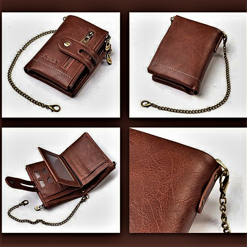 Mini Cartera Anti-Carterismo en Piel de Vaca Auténtica