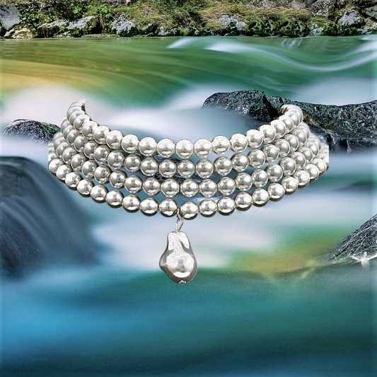 Collana con Perle Naturali e Perla Scaramazza Pendente