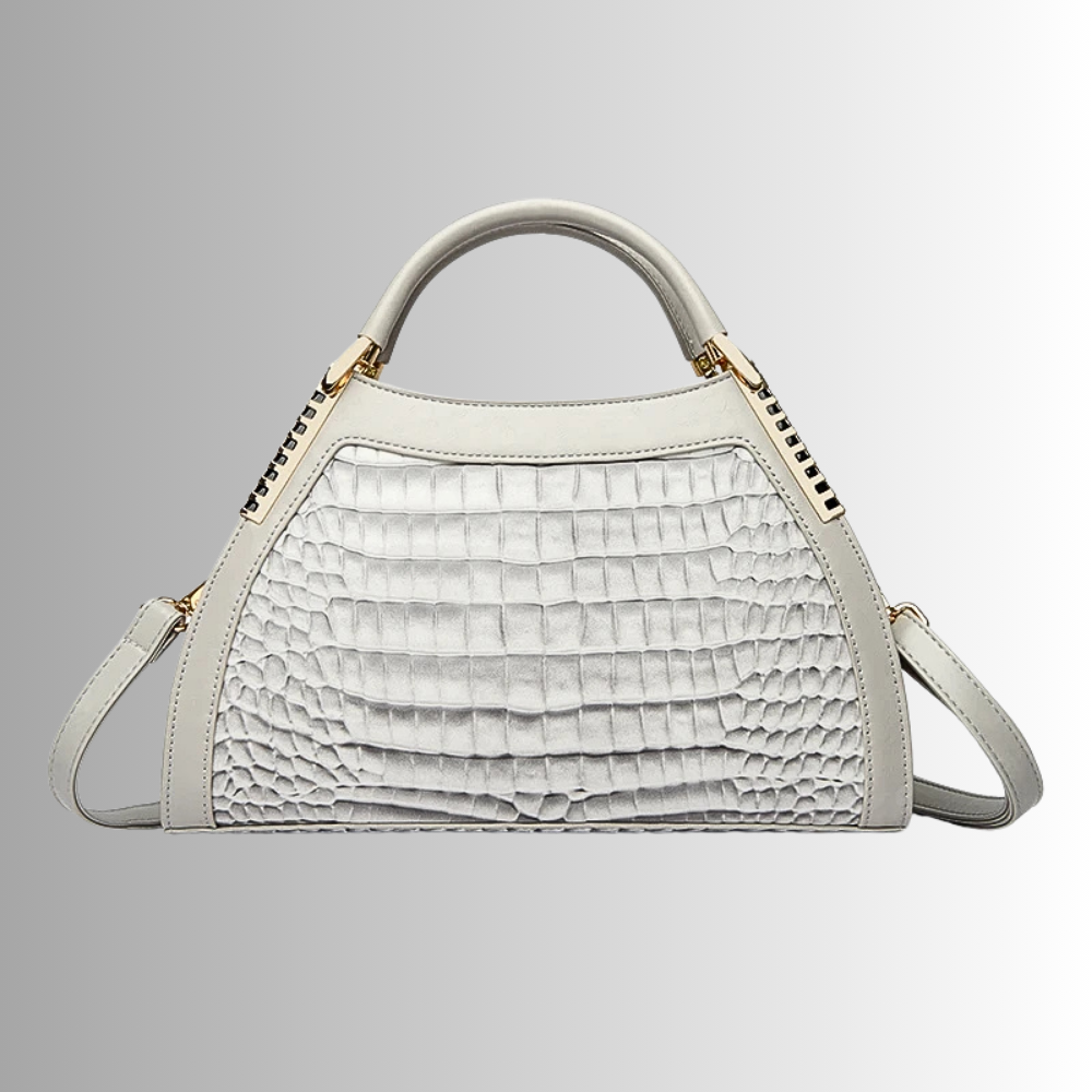 Borsa in Pelle di Vitellino Verniciata – Stile Croco e Dettagli Oro