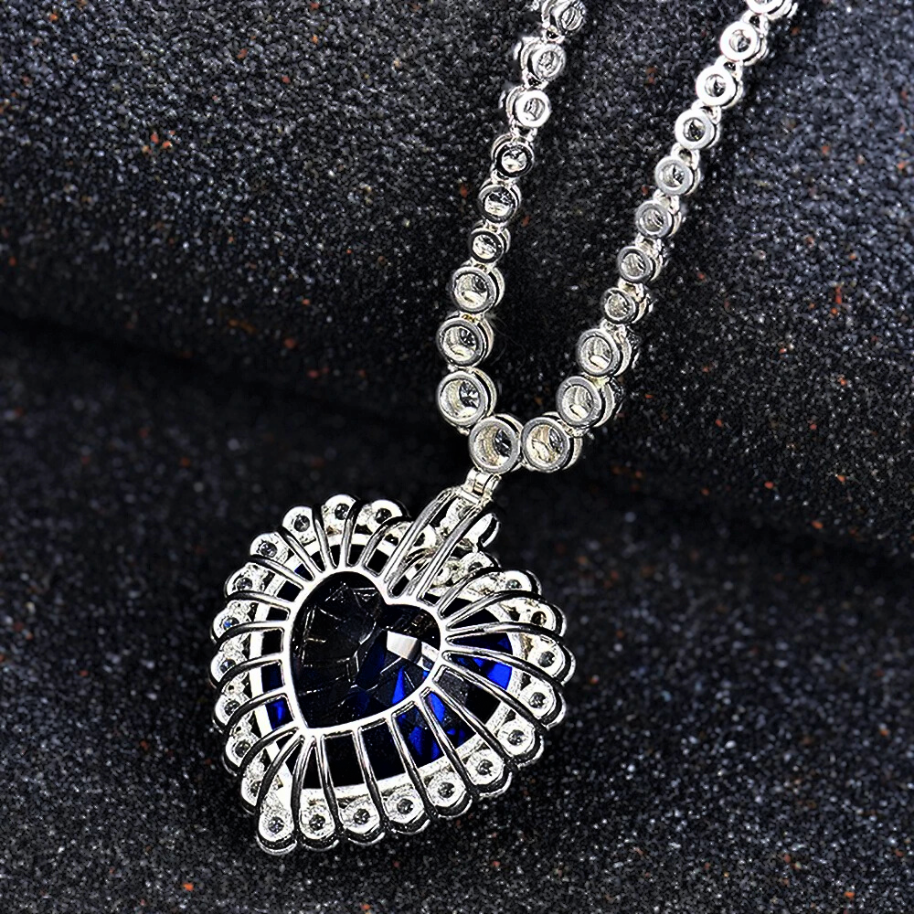 Collana Tennis con Zaffiro Taglio Cuore di 48 ct e Brillanti Coltivati