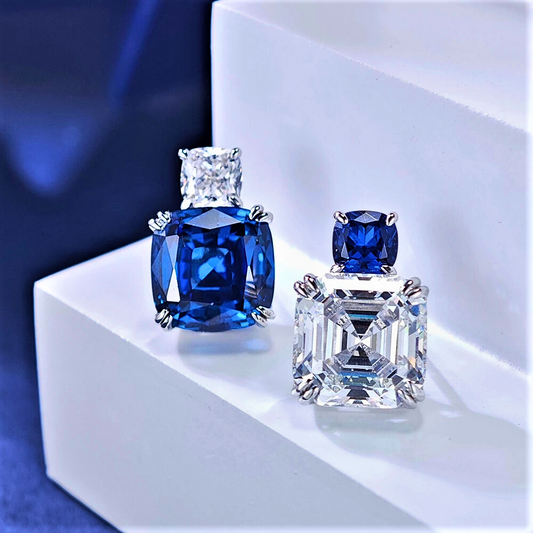 Orecchini Asimmetrici con Zaffiri e Diamanti Coltivati