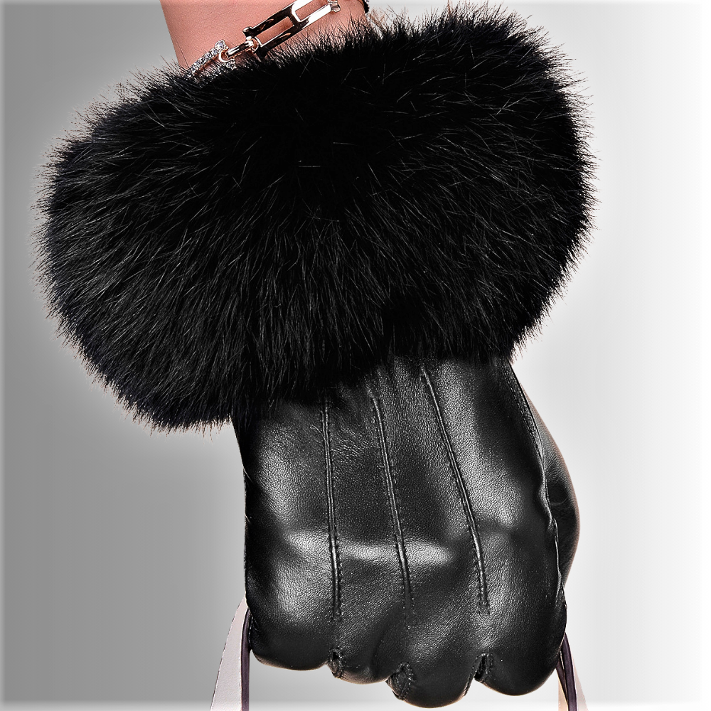 Guantes para pantalla táctil de piel de oveja y conejo