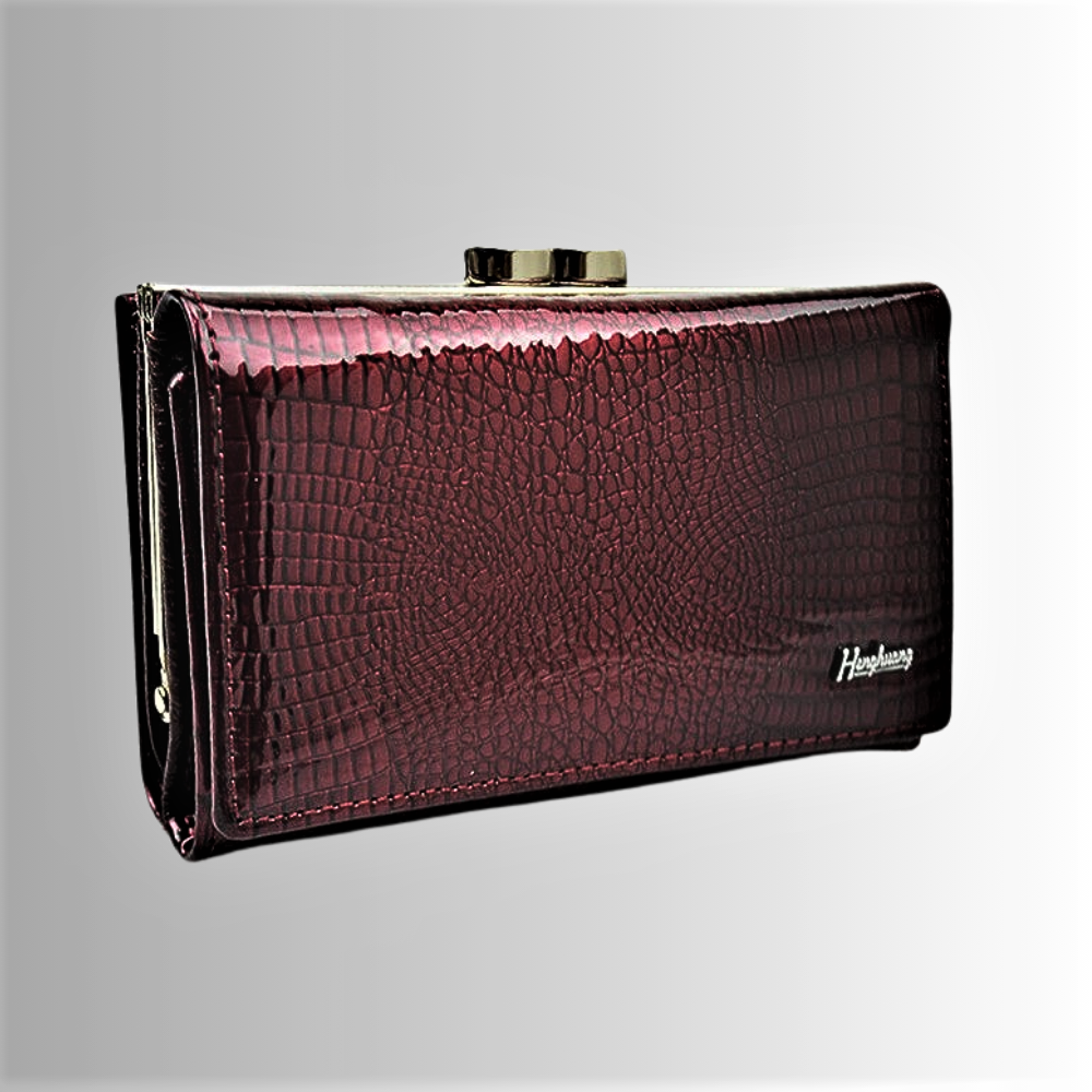 Cartera de piel de becerro auténtica con temática de cocodrilo
