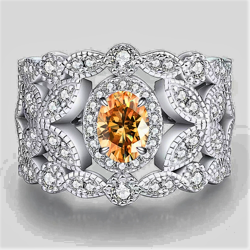 Anello "Corona Barocca" con Moissanite Ovale e Diamanti Sintetici