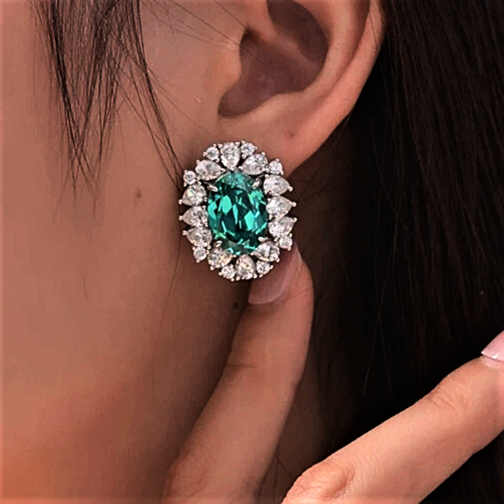 Orecchini con Moissanite Tormalina Paraiba e Diamanti Taglio Goccia e Brillante