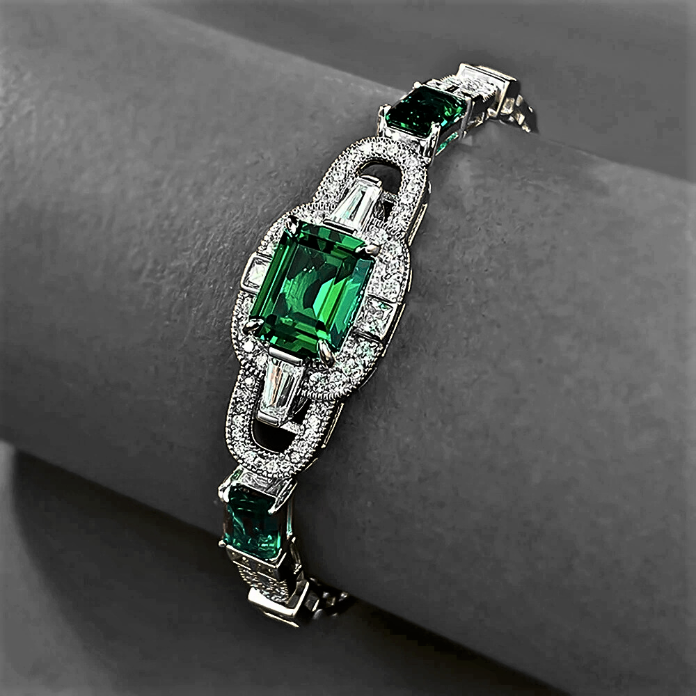 Bracciale con Smeraldi e Diamanti Sintetici ad Alto Contenuto di Carbonio