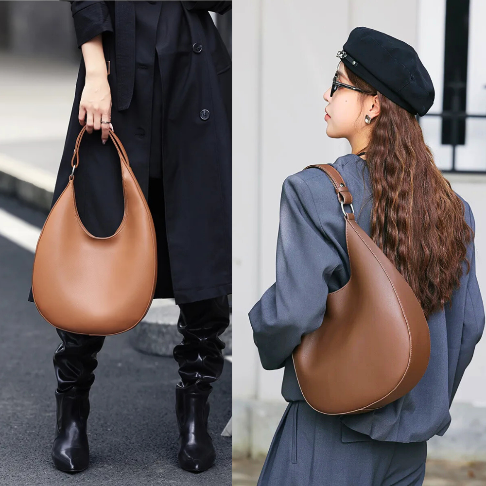 Borsa Hobo Allungata in Vera Pelle di Vitellino