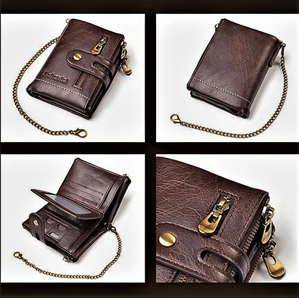 Mini Cartera Anti-Carterismo en Piel de Vaca Auténtica