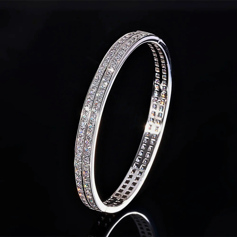 Bracciale Rigido con Diamanti, Zaffiri o Rubini Lab Grown Taglio Princess
