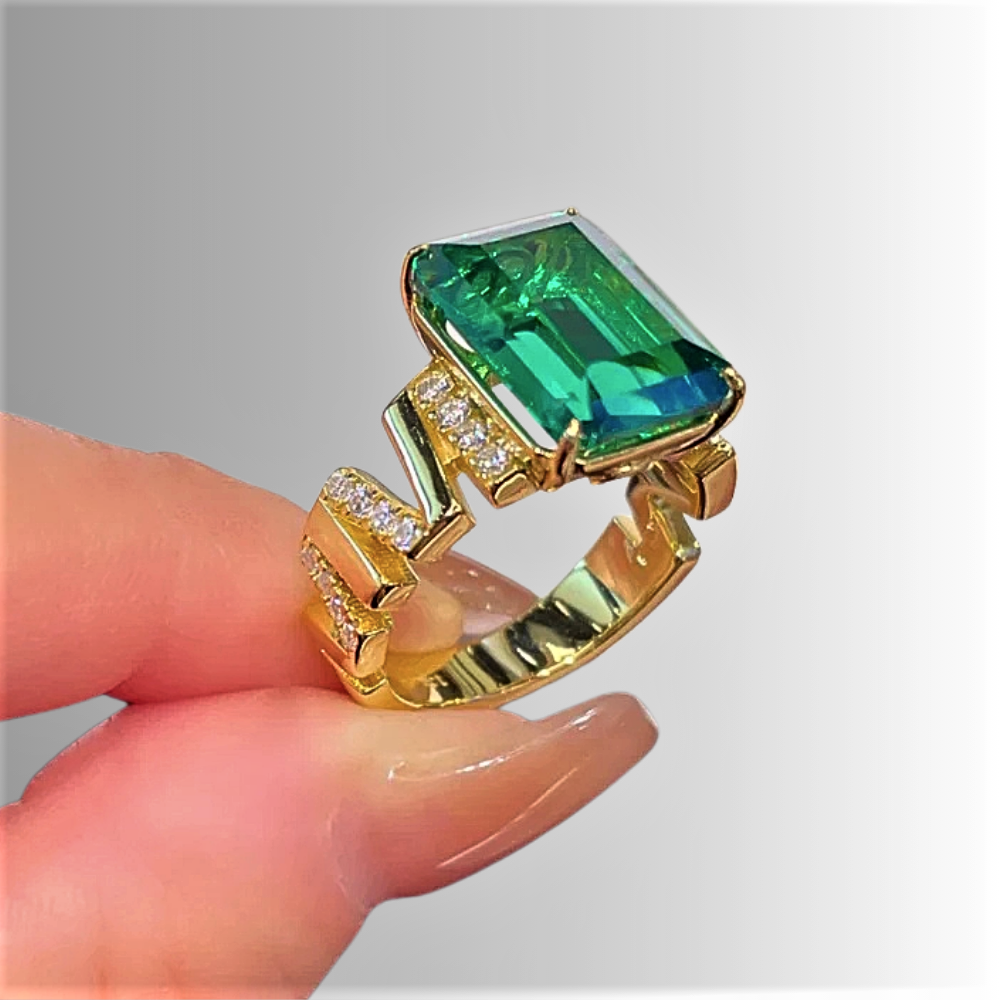 Anello con Smeraldo Coltivato Taglio Smeraldo da 9 ct e Brillanti Lab Grown