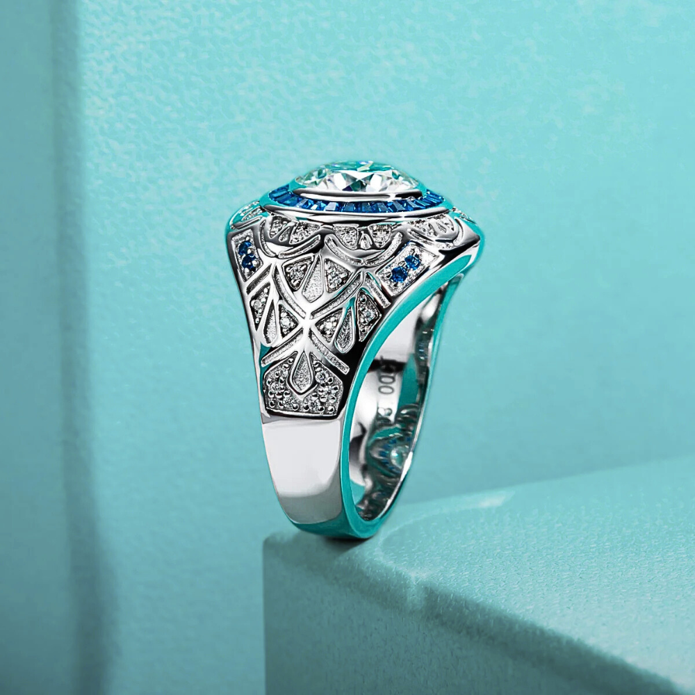 Fascia Moissanite D Color da ct 3,00 con Carrè e Brillanti Zaffiro Ceylon