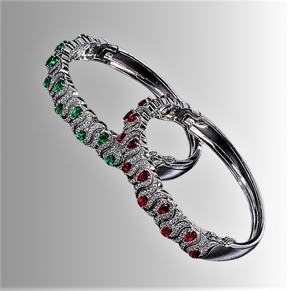 "Gocce in Armonia" Parure Anello e Bracciale con Smeraldi o Rubini e Diamanti Sintetici